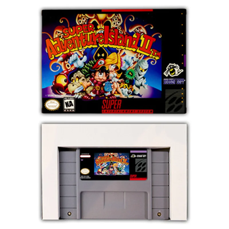 بطاقة لعبة سوبر مغامرة الجزيرة 2 II RPG ، وحدات تحكم لعبة 16 بت مع صندوق البيع بالتجزئة ، خرطوشة لعبة فيديو لsnes ، EUR ، PAL ، الولايات المتحدة الأمريكية ، NTSC