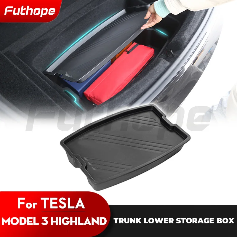 

Futhope TPE Trunk Lower storage box for Tesla Model 3 highland with PP Cover Large Storage Organization Space