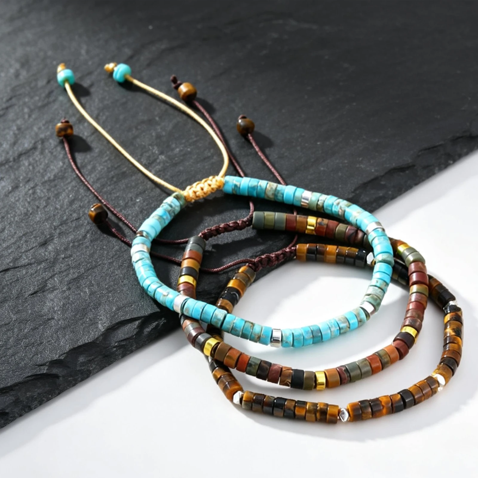 

Natural Blue Beaded Bracelet for Men,Minimalist Handmade Adjustable Stackable Bracelet,Exquisite Boho Jewelry Gift