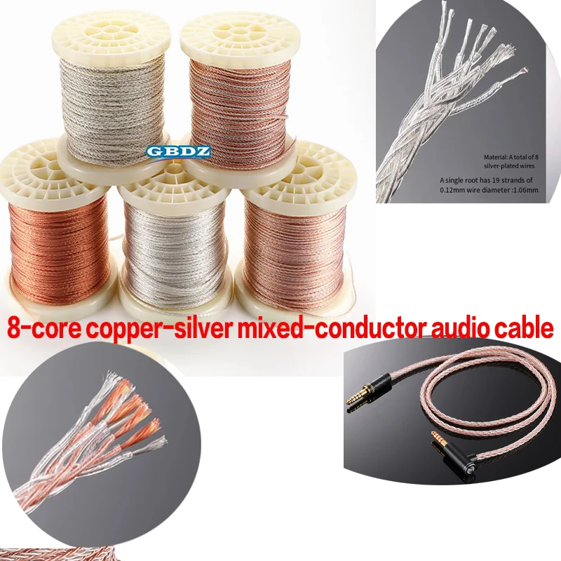 8-Core OCC Silver Plated Copper Headphone Cable DIY Upgrade AUX Audio Wire Car Recording Repair Cord