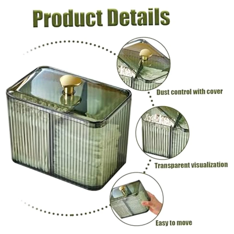 Dispensador de cotonetes de algodão 3 grades suporte de cotonetes de algodão com tampa clara cosméticos tipo simples caixa de armazenamento de suporte de almofada de algodão durável, a