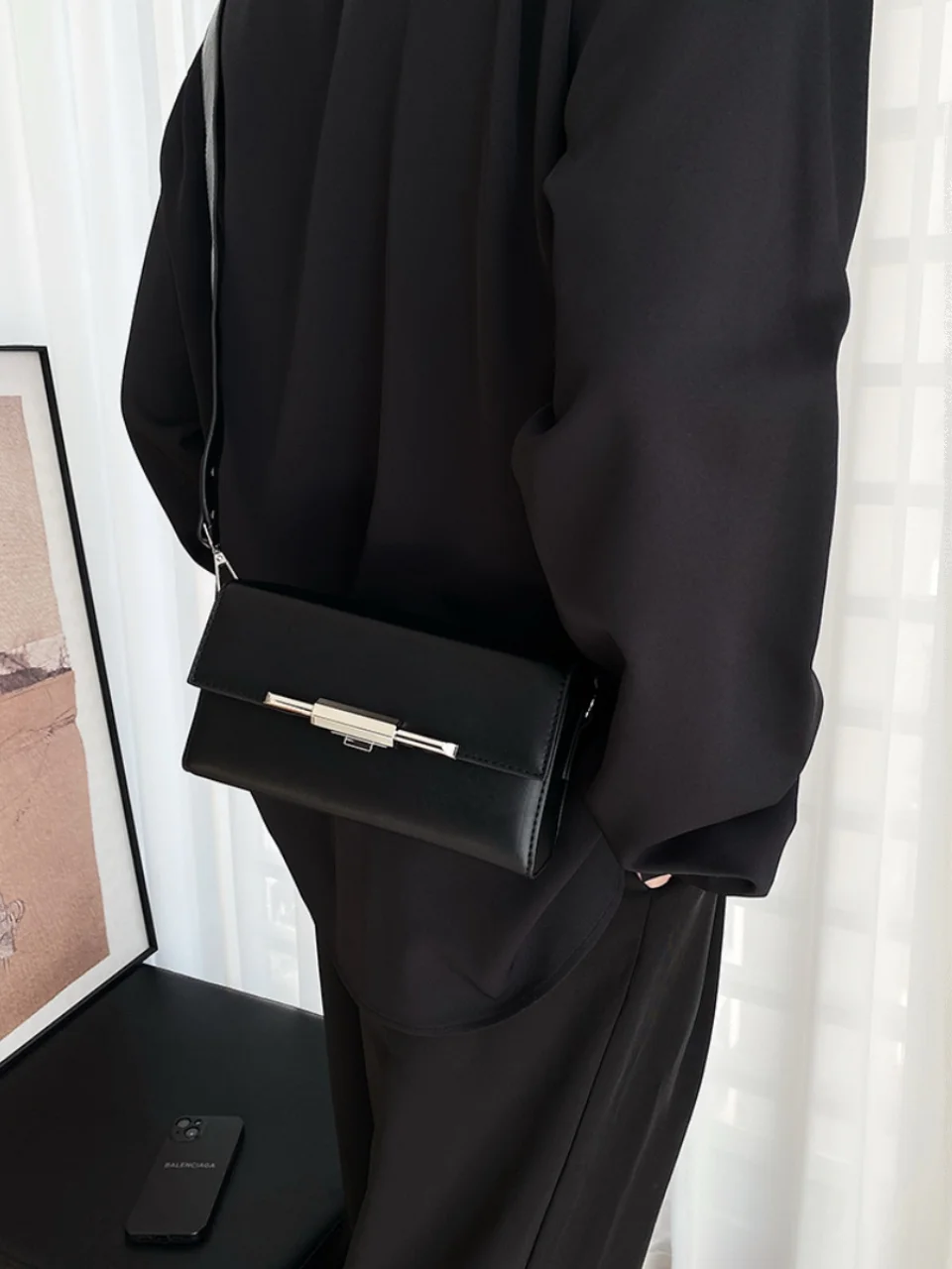 

Luxury Metal Lo Box Bag ex Crossbody Small Square Bag Trendy Phone Bag Neutral Sle Casual Magnetic Bule Pure Color
