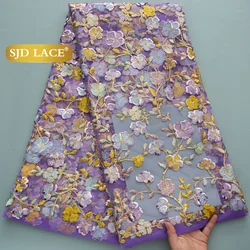 SJD LACE African French Mesh Lace Fabric 2025 High Quality Nigerian Net Lace with Sequins for Sewing Women Wedding Dresses A3203