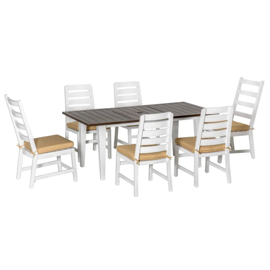 

7 Piece Patio Dining Set with Umbrella Hole Aluminum Outdoor Furniture Set with 6 Chairs and Cushions for Garden Backyard or P