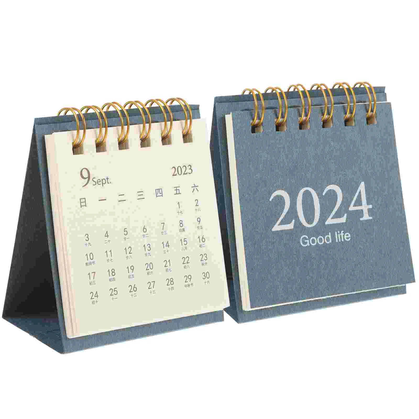 

Mini Calendar 2024 Desk Year of The Dragon Desktop Notepad (Dark Blue) 2pcs Stand Office