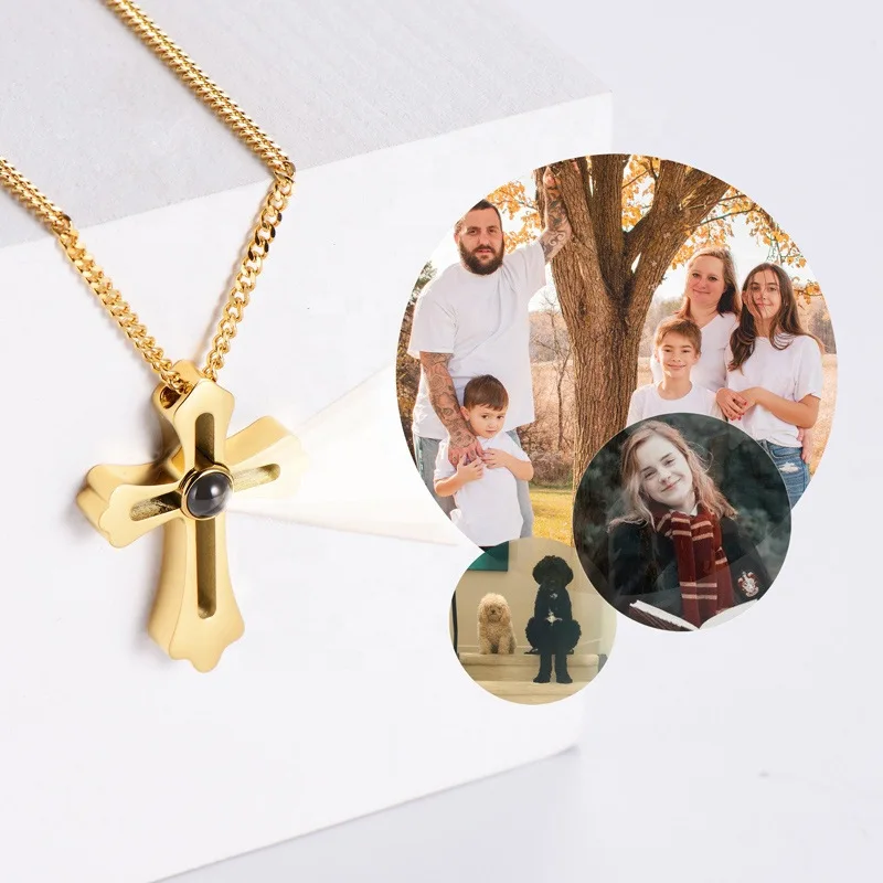 Custom Photo Projeciton Necklace Cross Pendant Custom Picture Necklace Personalized Photo Necklace Jewelry Gift For Couple/Lover