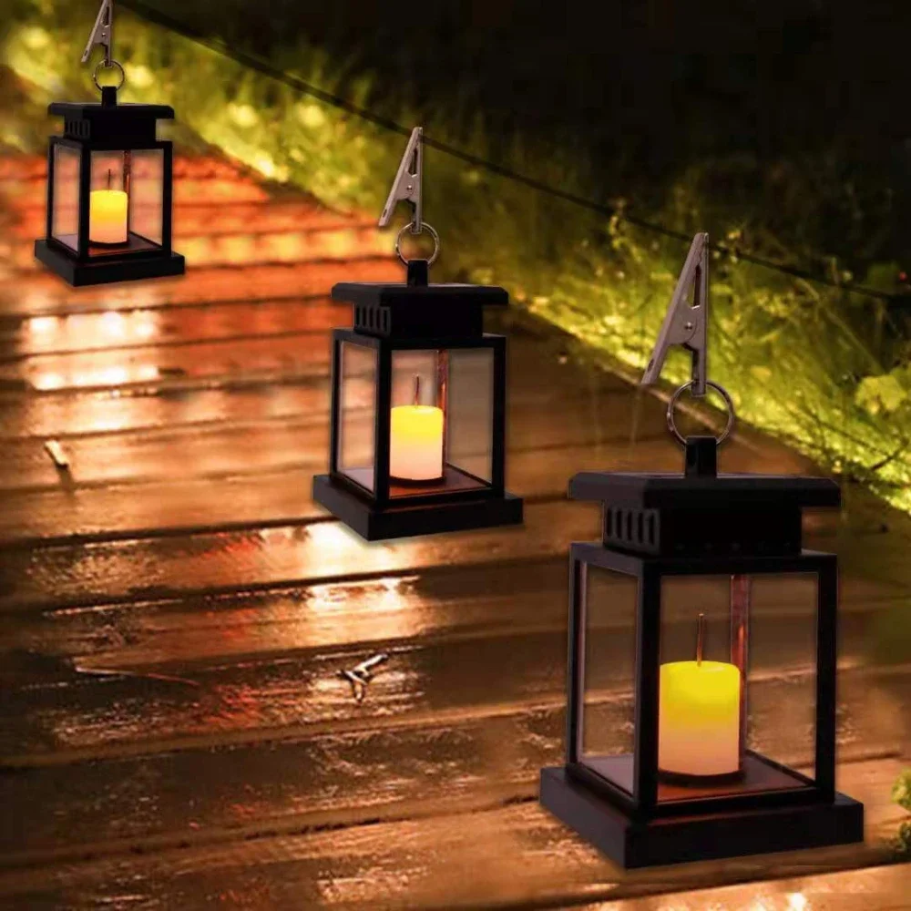 

Yard Garden Led Retro Flickering Hanging Lantern Candle Bright Pathway Decoration Outdoor Palace Light Solar Lamp Waterproof