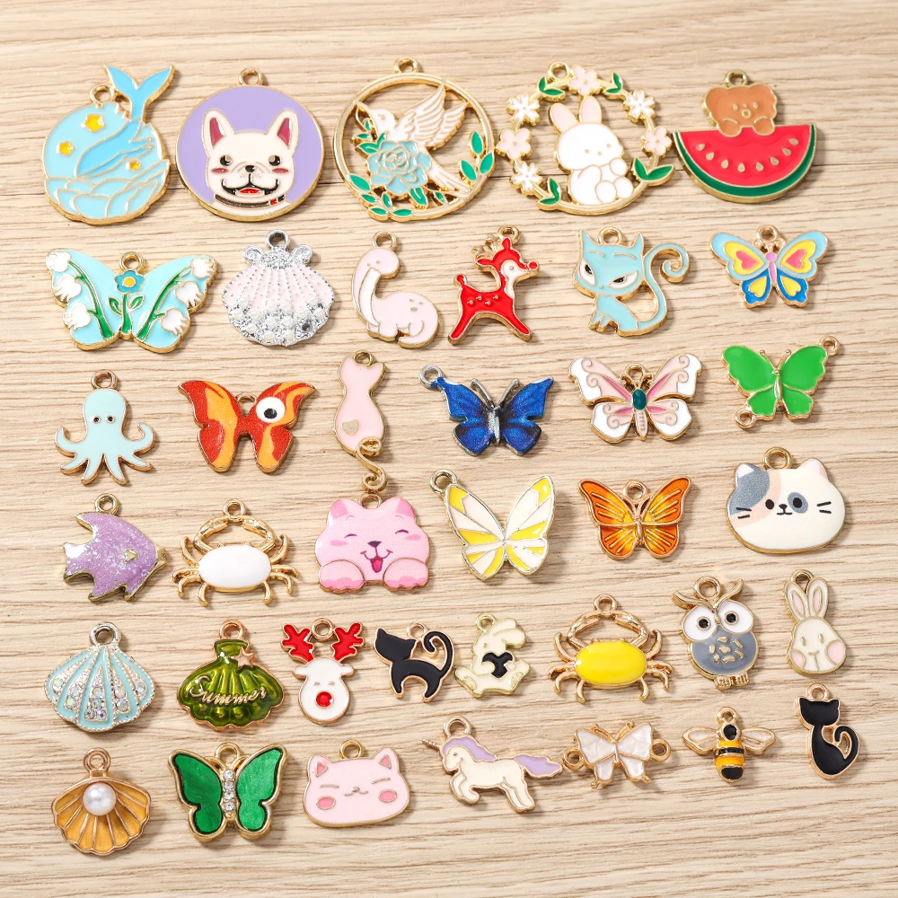 Tusember Mix Charms Emaille-Anhänger mit Katze, Hund, Fisch, Eule, Einhorn, Tieren für DIY handgefertigten Schmuck, Armbänder, Halsketten, Ohrringe – Detail 1