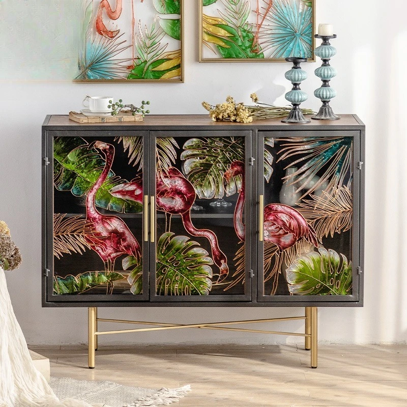 Armoire d'entrée rétro américaine, armoire à thé en fer forgé, salon de lit et de petit déjeuner, côté salle à manger, vitrine