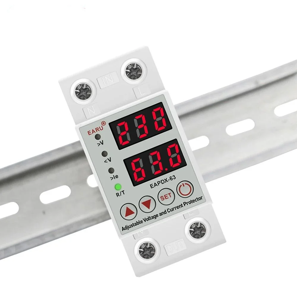 AC 40A 63A 230V Din Rail Adjustable Over Voltage Under Voltage Protective Device Protector Relay Over Current Protection Limit