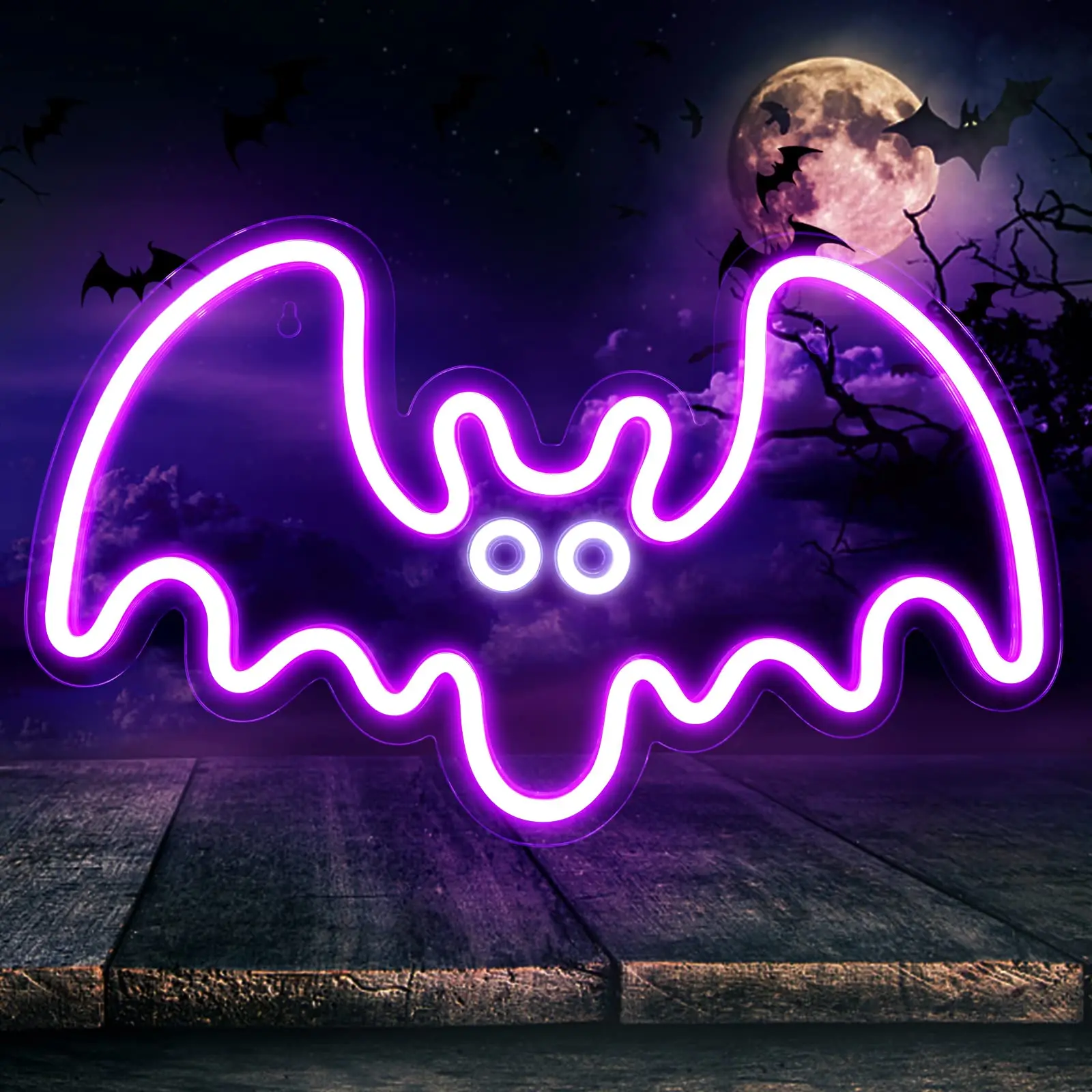 Halloween Neon Sign - Purple Bat LED Neon Sign with Dimmer Halloween Neon Lights for Wall Decor, Bedroom Party Room Kids Gift