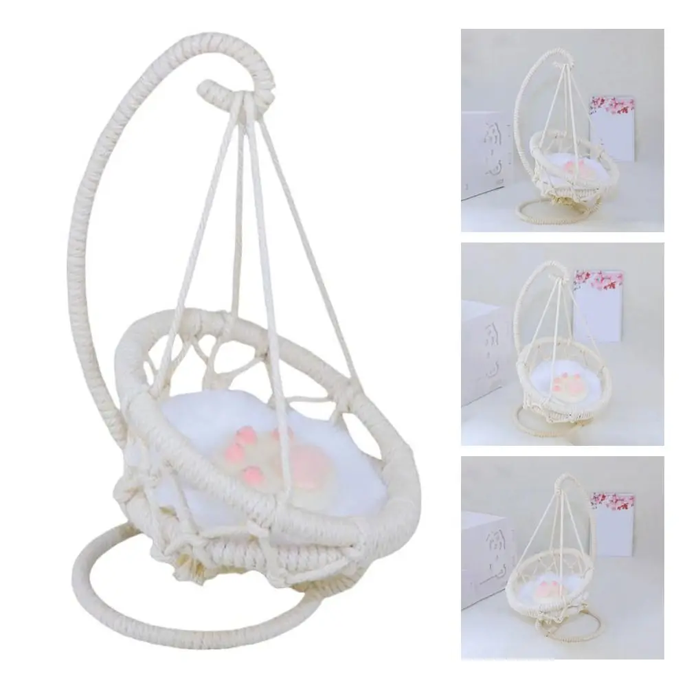 

Versatile With Cushion Mini Hanging Chair Hand-woven Accessories Hanging Basket Swing Miniature Size Toy Hammock Enamel