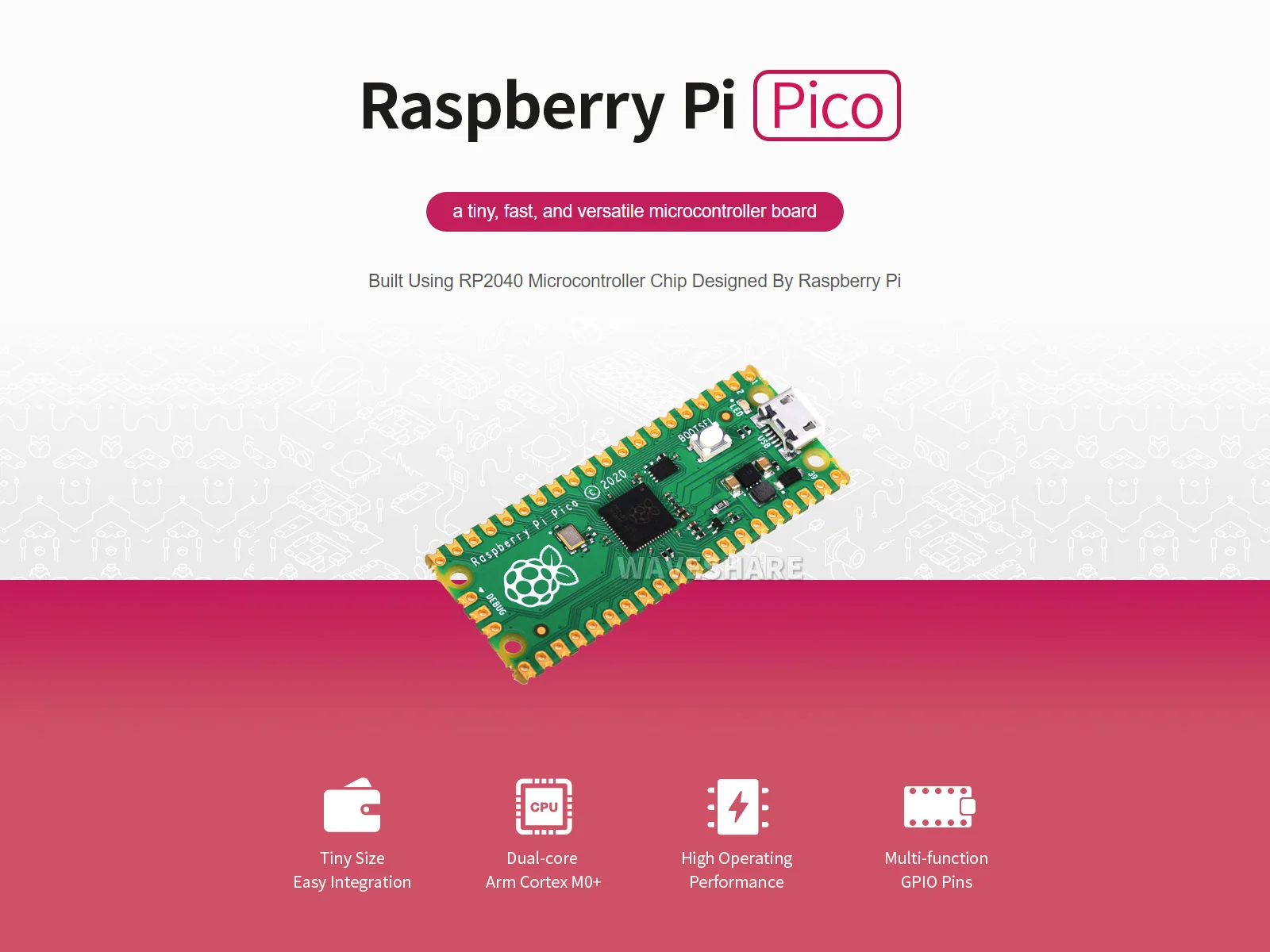 

Raspberry Pi Pico, A Tiny, Fast, a Low-Cost, High-Performance Microcontroller Board with Flexible Digital Interfaces