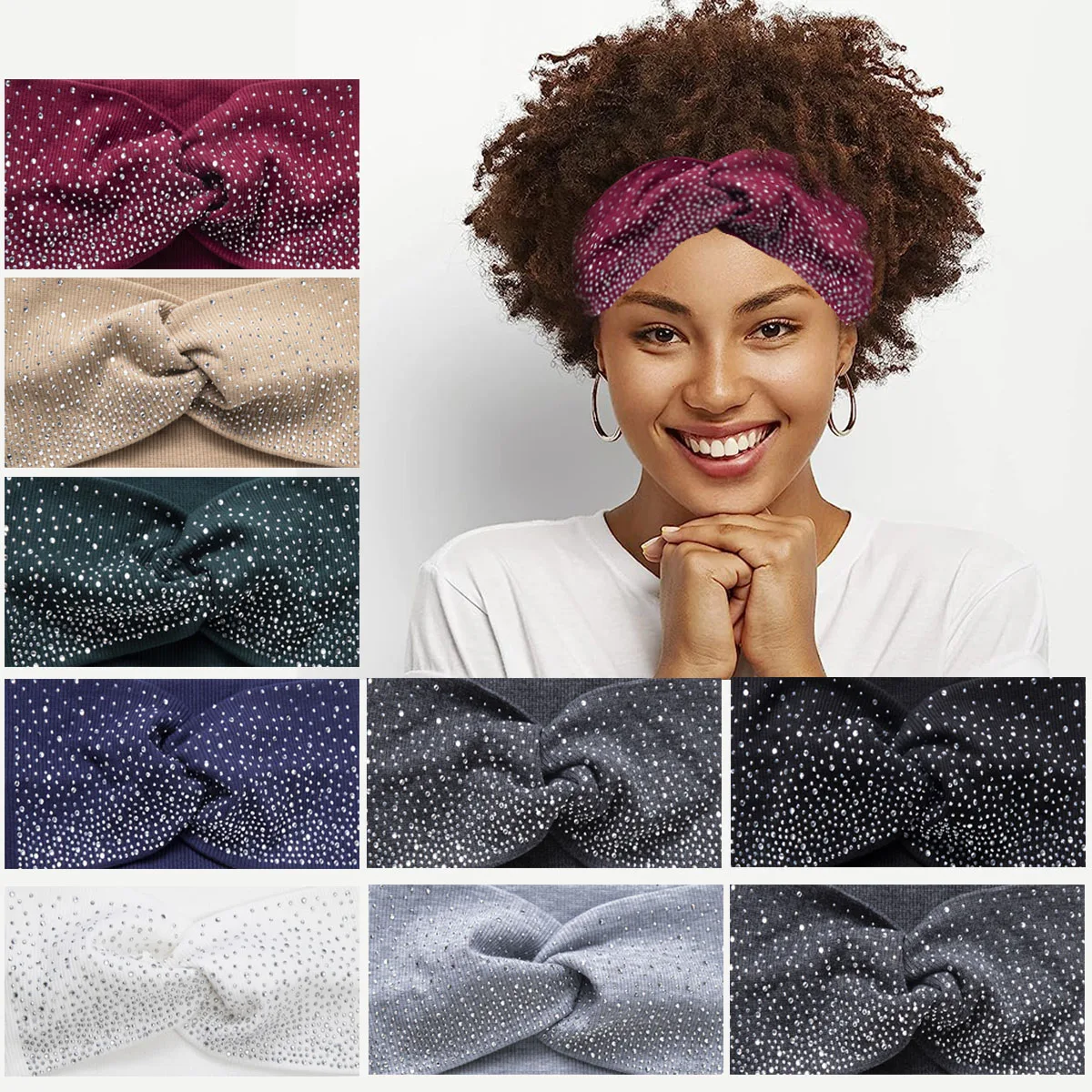 Crystal Wide Cross Headbands Rhinestone Head Bands Turban Headband Elastic African Head Wraps Sport Hair Bands For Women Girls