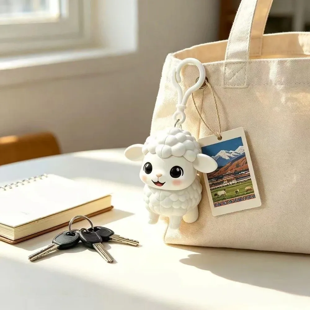 Kawaii Flying Sheep Keychain Cute Creative Stretchable Little Lamb Pendant Pull Rope Pull Cord Shaking Ears Pull String Keyring