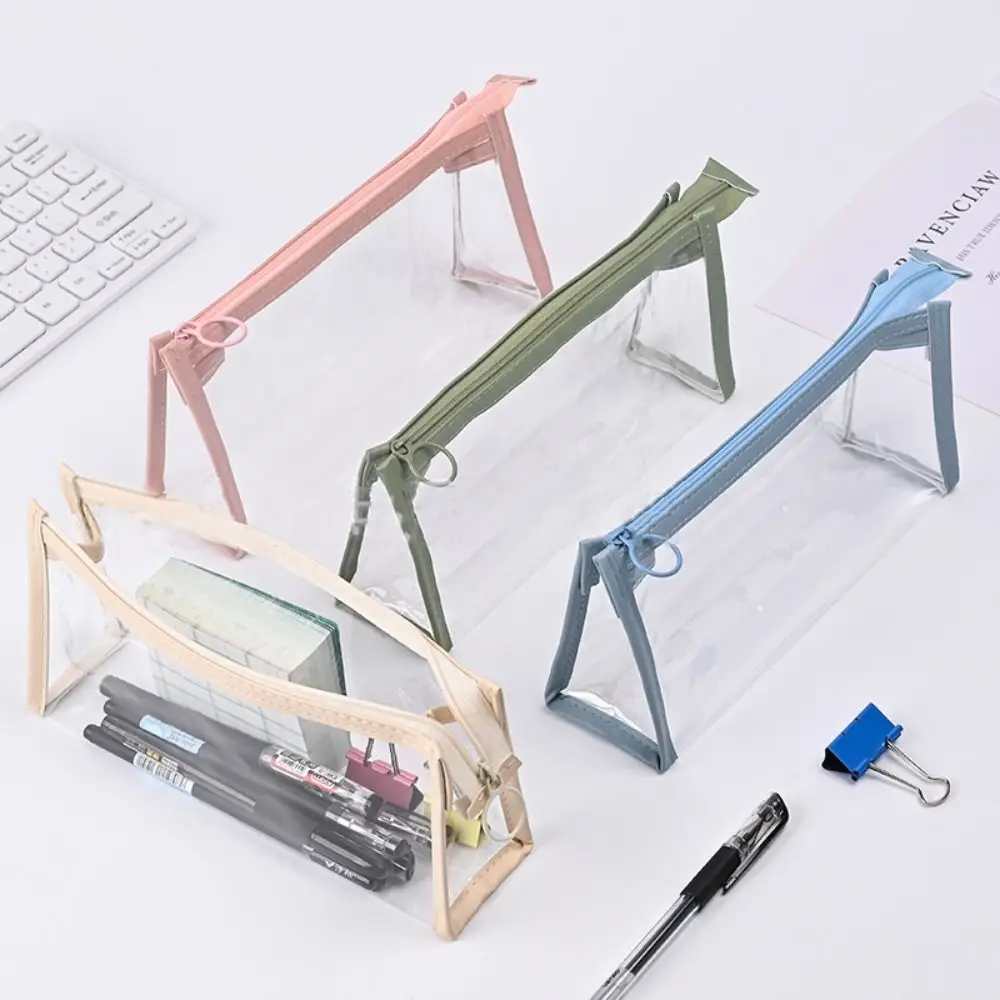 Büro Schulbedarf Transparent Dreieckiges Federmäppchen PVC Mit Reißverschluss Bleistiftbeutel Große Kapazität Schreibwarenhalter Tasche Kinder