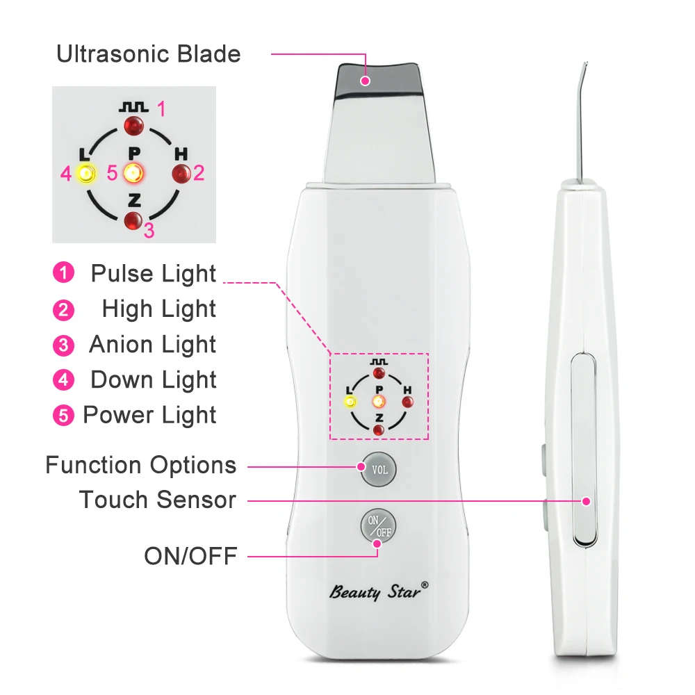 Ultrasonic Skin Scrubber, Facial Spa Massageador, Face Cleaner, Peeling Anion, Limpeza de Poros, Novo