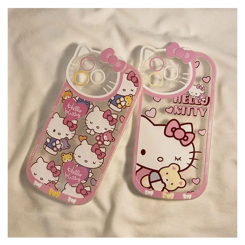 Custodia carina Sanrio Hello Kitty per iPhone 15 14 13 12 11 Pro Max XR XS MAX 7 8 Plus Cover trasparente per cartoni animati di lusso Lady Girl Y2K