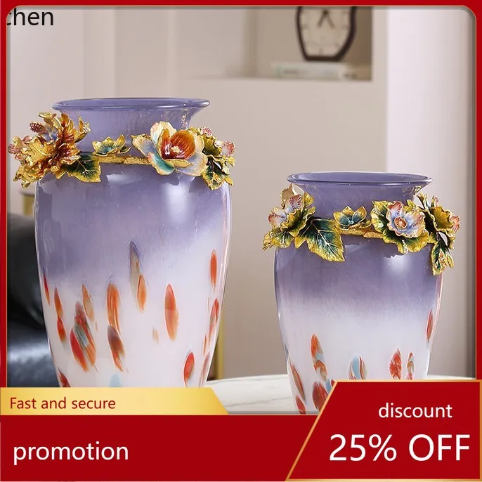 HXL Jade-Inspired Multifloral Craft Glass Vase, Decorative Ornament for Home Display
