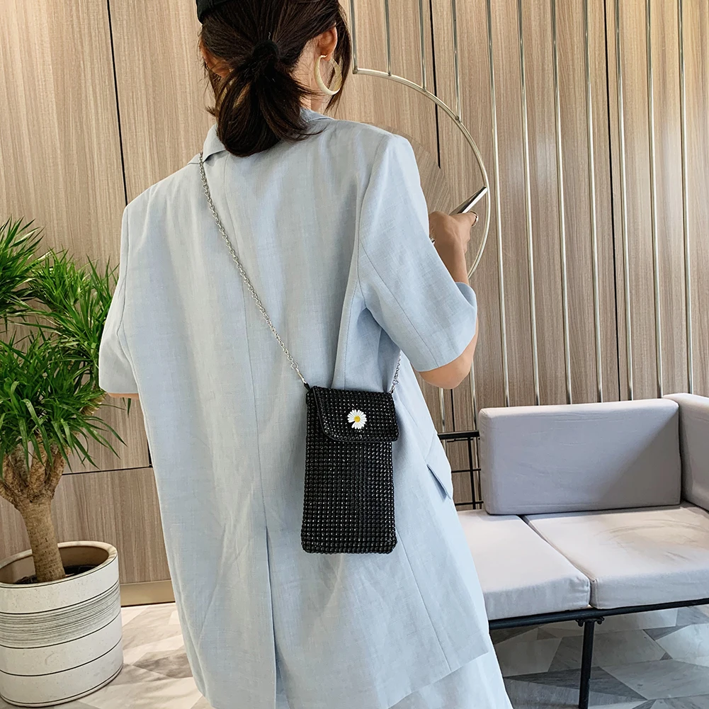 Chic Small Phone Shoulder Bag Fashion Women Classic Texture Creative Design Elegant Rhinestone Mini Messenger Handbag