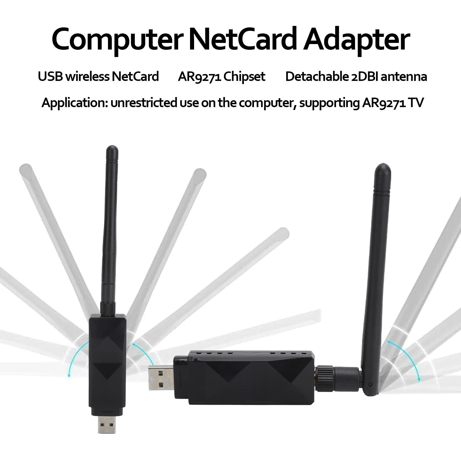 Wireless NetCard AR9271 USB WiFi Adaptor Detachable 2DBI Antenna Adapter for TV Computer