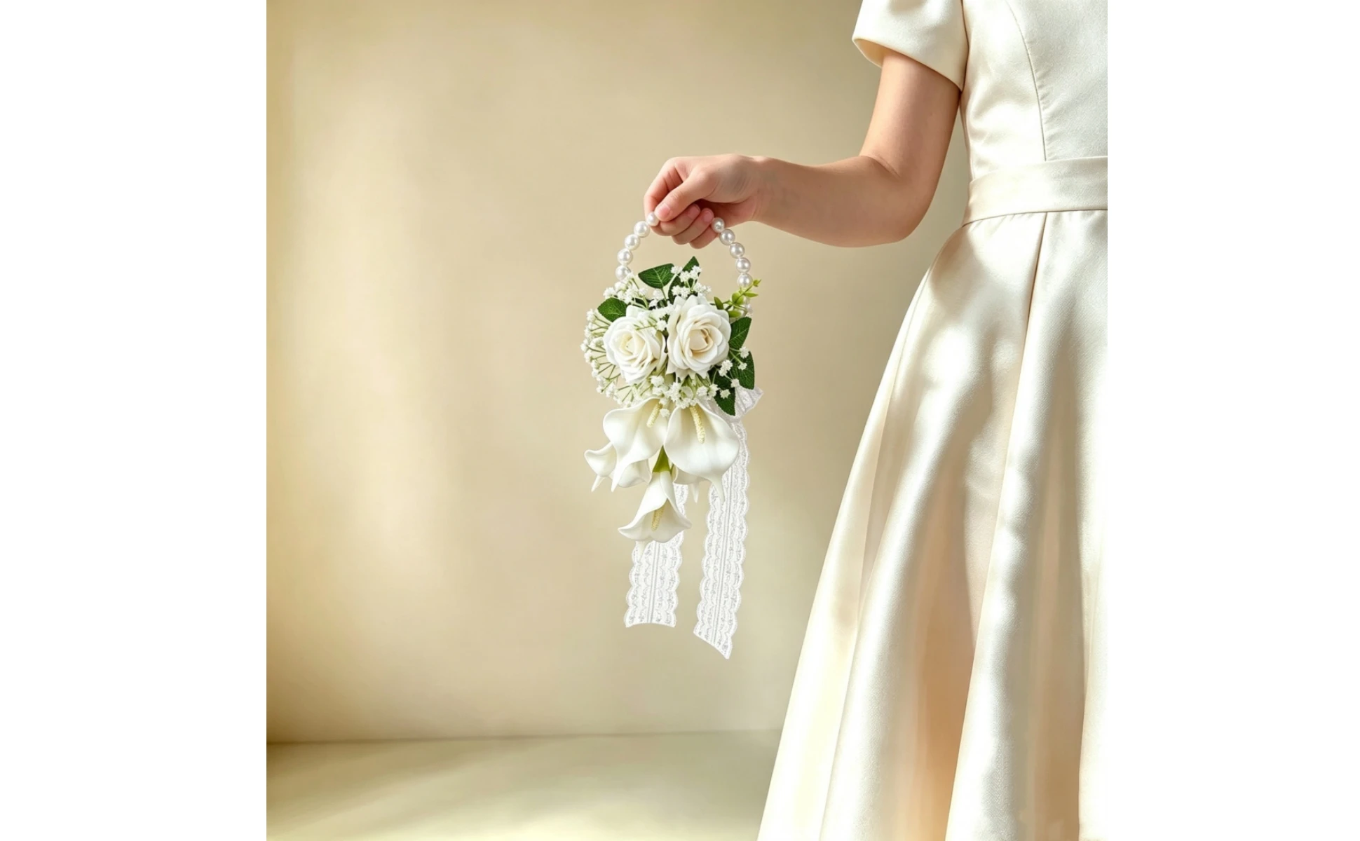 Wedding Bouquet with Pearl Handle Decorative Bridal Bouquet with Pearl Handle Handheld Flower Arrangement Elegant Flowers Formal