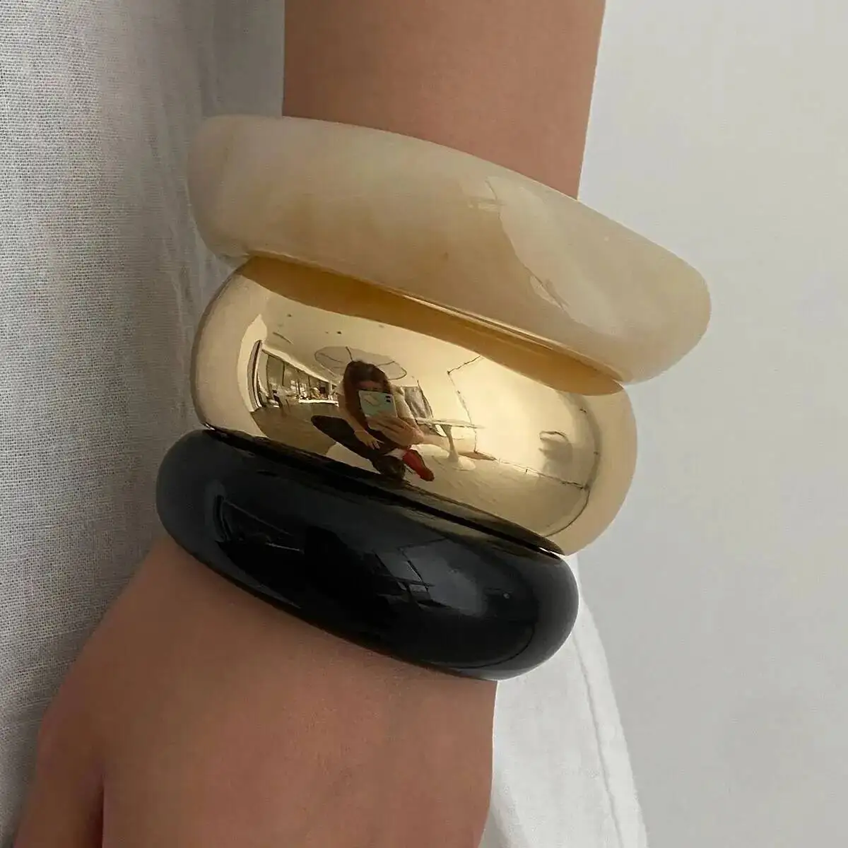 IngeSight.Z 3 Stile Mode Geometrische Harz Acryl Armreifen Frauen Vintage Punk Übertreibung Metall Frühling Armband Pulseras Schmuck