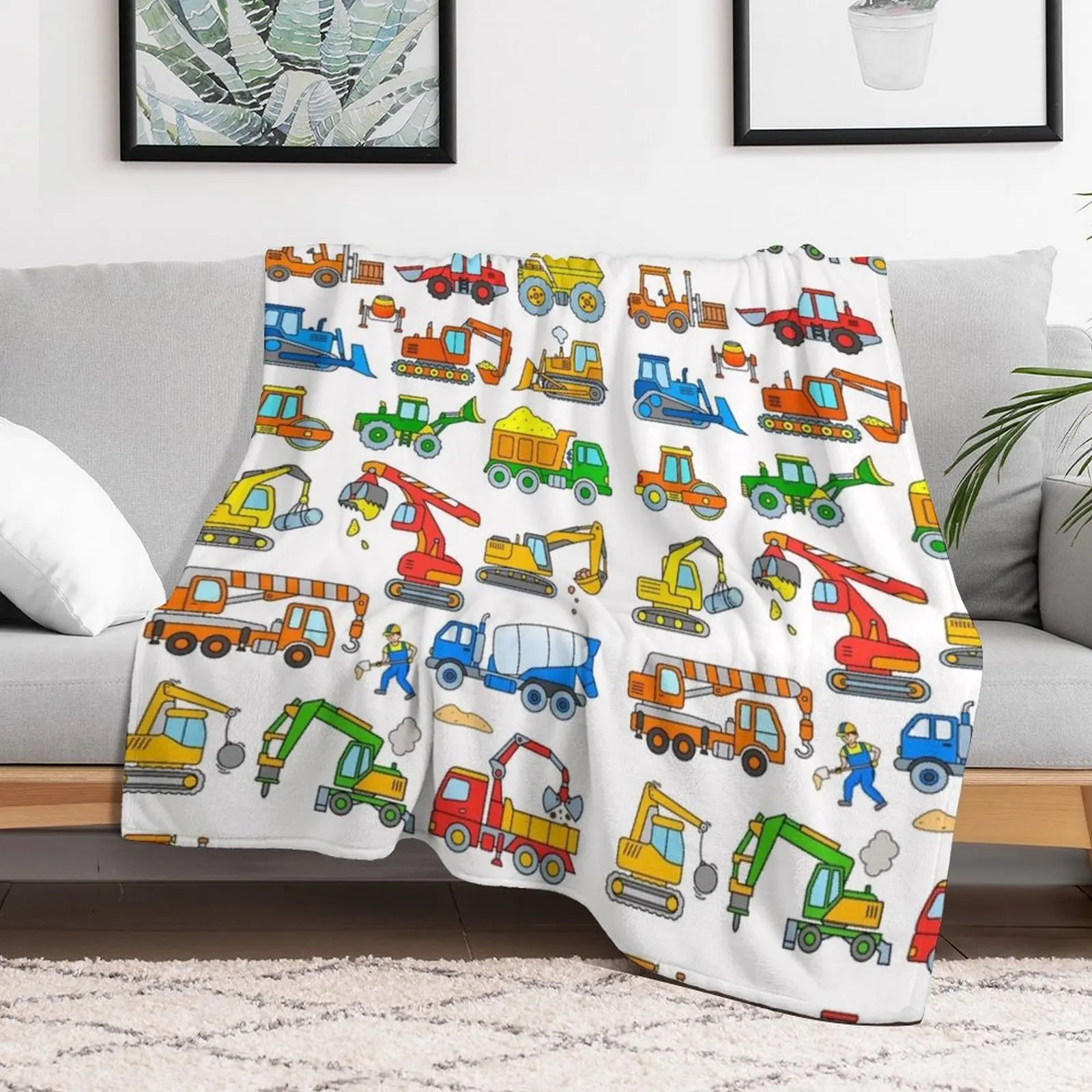 Digger Construction Vehicle Design Throw Blanket Summer Beach Beautifuls Decorative Sofa Blankets