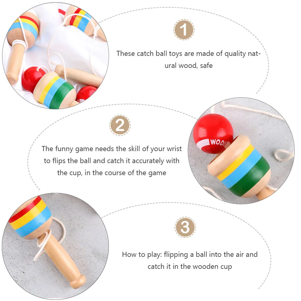 2 Pcs Toys Skill Cup Kenball Wooden Kendama for Children Catch The 10X4CM and Game