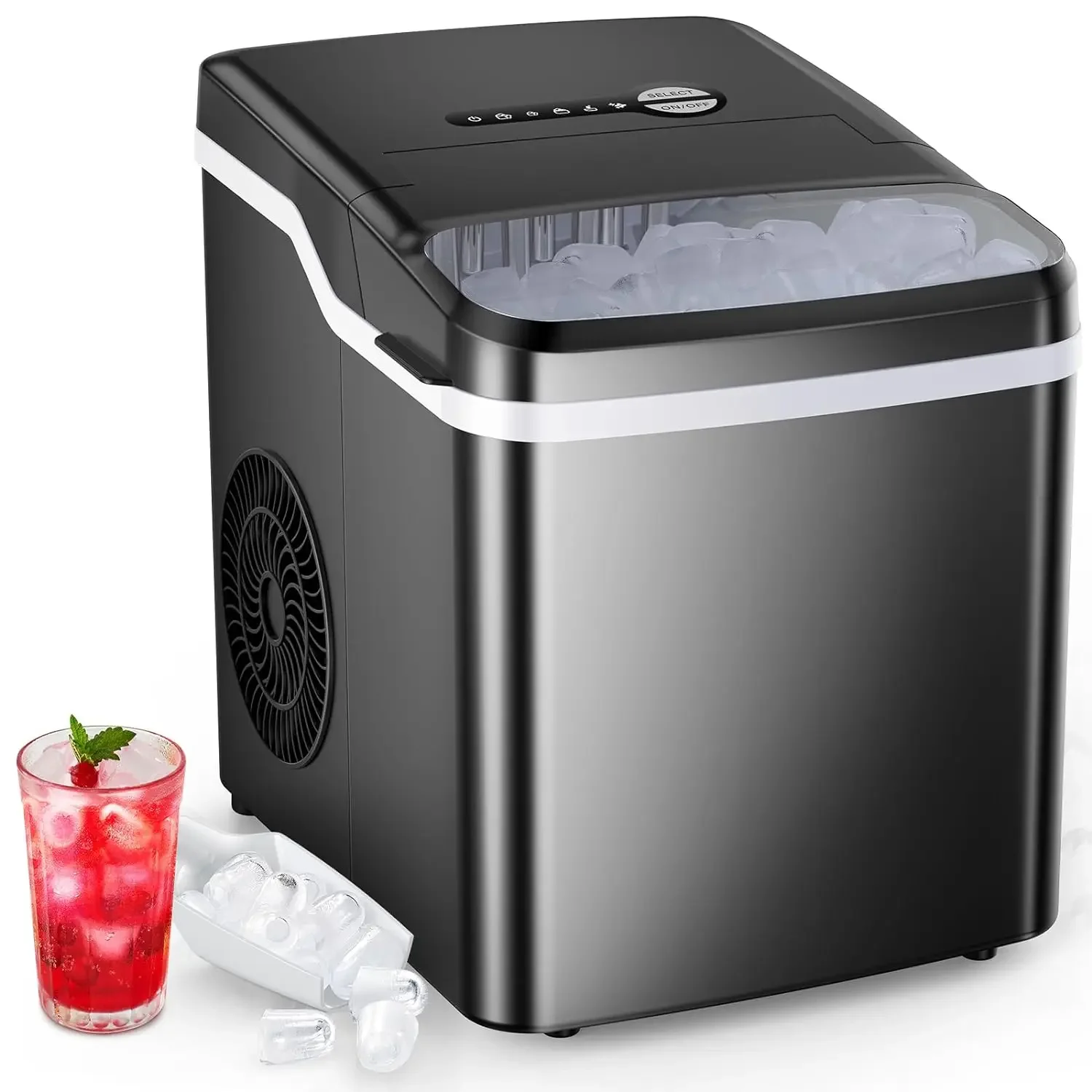 Compact and Efficient Self-Cleaning Ice Makers for Countertop, Produces 26.5lbs of Ice in 24 Hours, Makes 9 Ice Cubes in Just 6