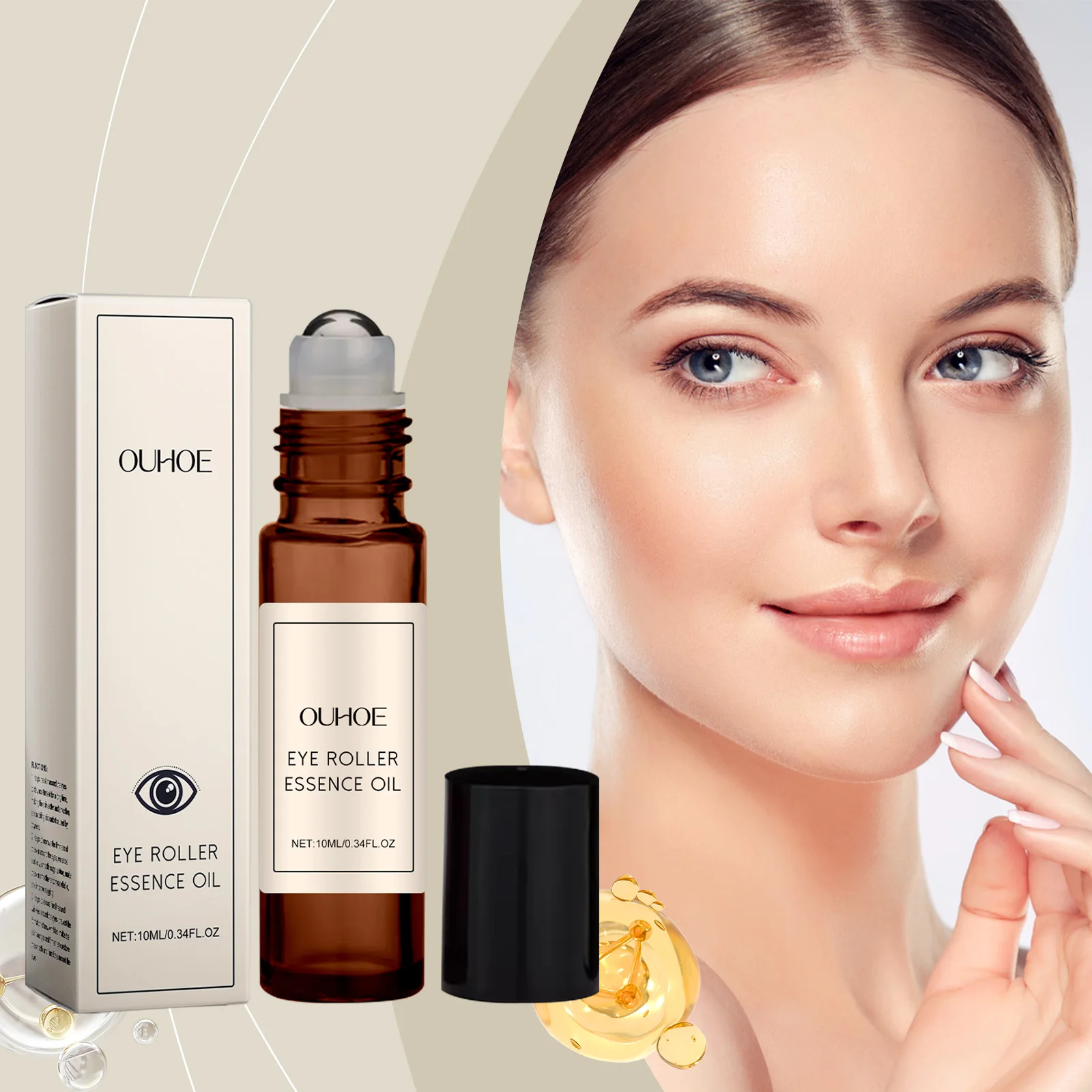 زيت جوهر أسطوانة العين - علاج الهالات السوداء والانتفاخ، العناية تحت العين مع أداة توزيع التدليك - 10 مل / 0.34 أونصة سائلة