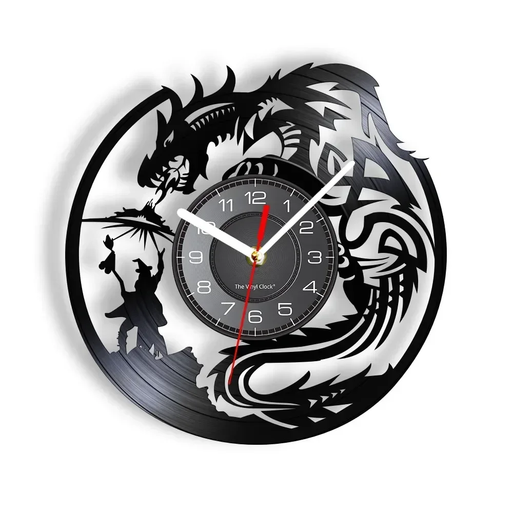 Dragons Adventure Themed Wall Clock for Game Room Home Decor Fantasy Playing Game Vinyl Record Album Crafts Clock Wall Watch