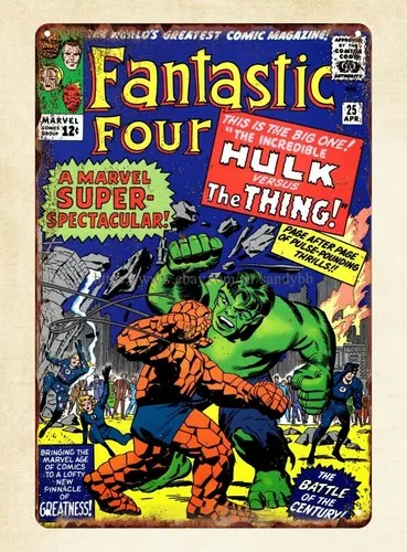 Fantastische Vier-Teile-Comics aus den 1960er Jahren, Metall-Blechschild, moderne Schlafzimmergestaltung