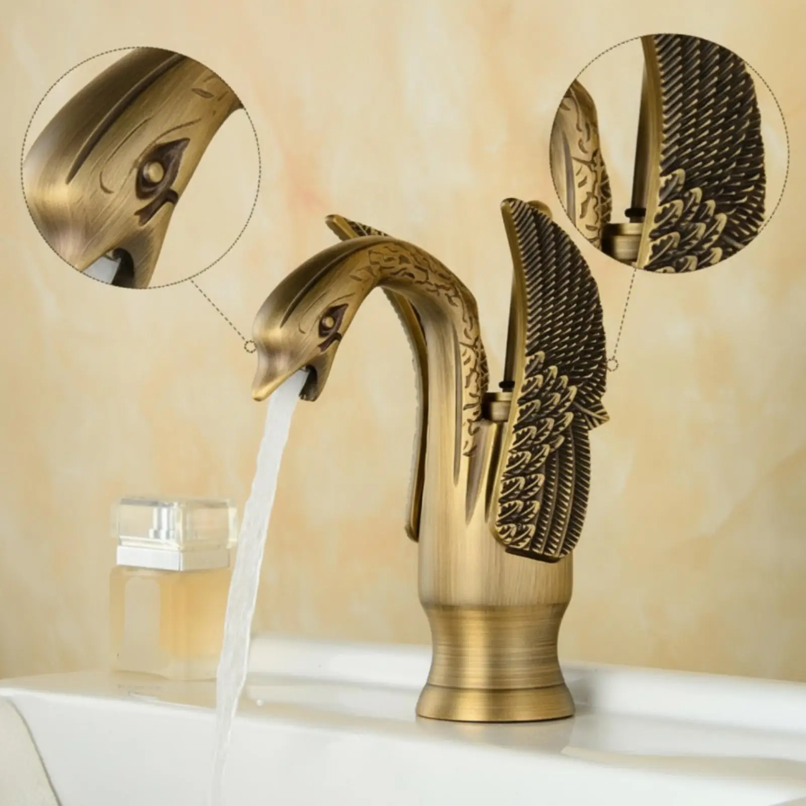 Premium Copper Basin Faucet Gold Swan Shape Tall Deck Mounted Bathroom Mixer Tap for Vanity Sink Countertop Elegant