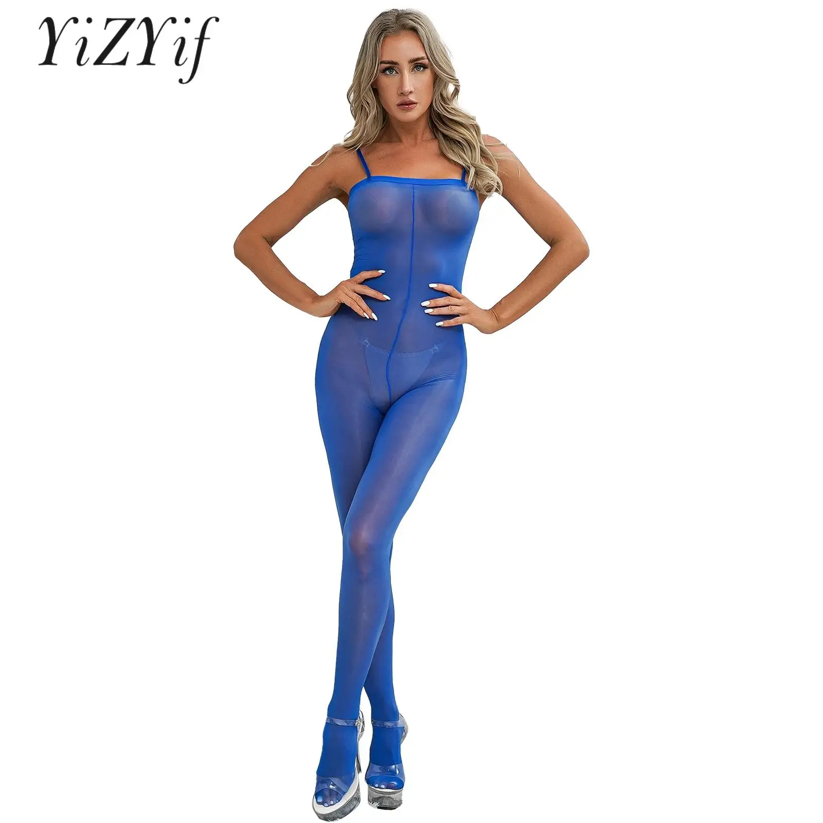 

Women Ice Silky See-Through Jumpsuits Bodystocking Ultra Shimmery Stretch Pantyhose Sock Leggings Solid Color Stretchy Lingerie