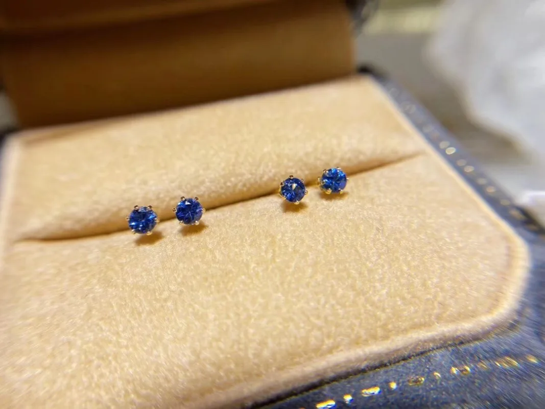 100% Genuine Sapphire Stud Earrings 4 Mm* 4mm Dark Blue Sapphire Gemstone Earrings Simple 925 Silver Sapphire Earrings for Girl