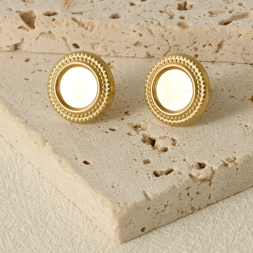 2Pcs High Quality  Geometry Texture Luster Stainless Steel Earring Retro Sense Of Design For Men Women Earrings With Earplugs