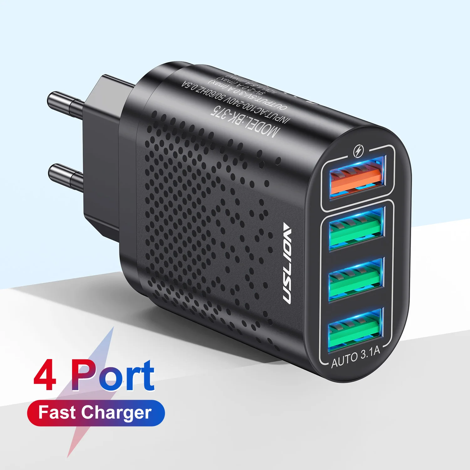 USLION 4Ports 3.1A USB Fast Charger QC3.0 Universal Mobile Phone Adapter For Samsung Huawei Xiaomi Oneplus EU KR US UK AU Plug