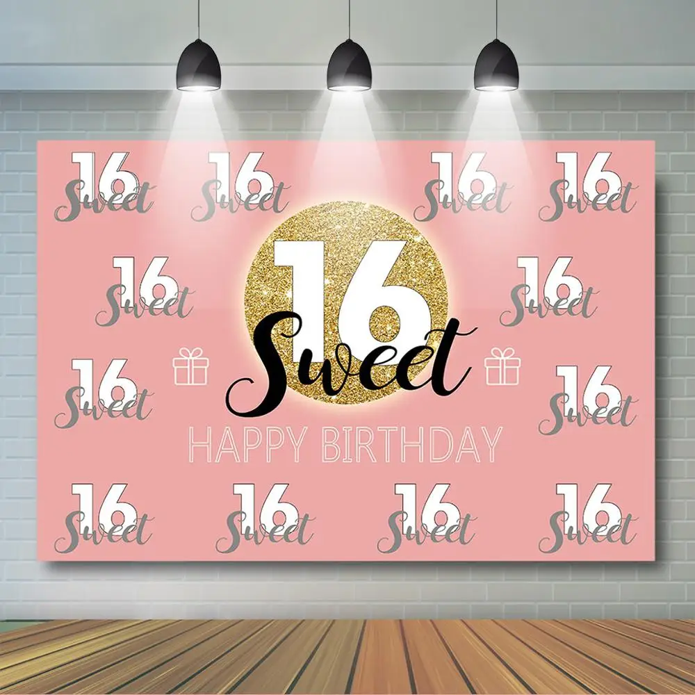 Mocsicka Rose Gold Sweet 16th Birthday Party Backdrop Princess Girl Step and Repeat Background Sixteen Birthday Party Decor