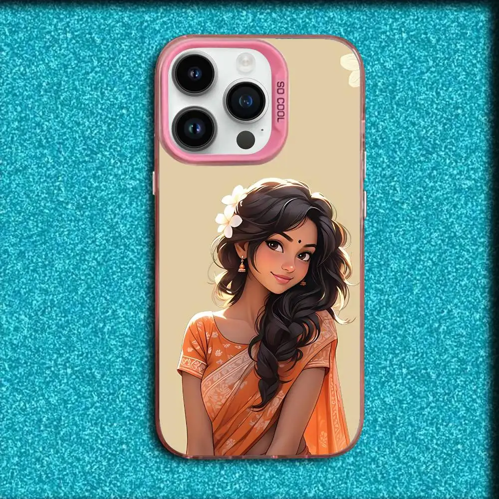 Capa de telefone com ilustração de menina indiana para iPhone 17,16,15,14,13,12,11,Pro,Max,Plus,E,SE4,Air,Mini Pink IMD Box
