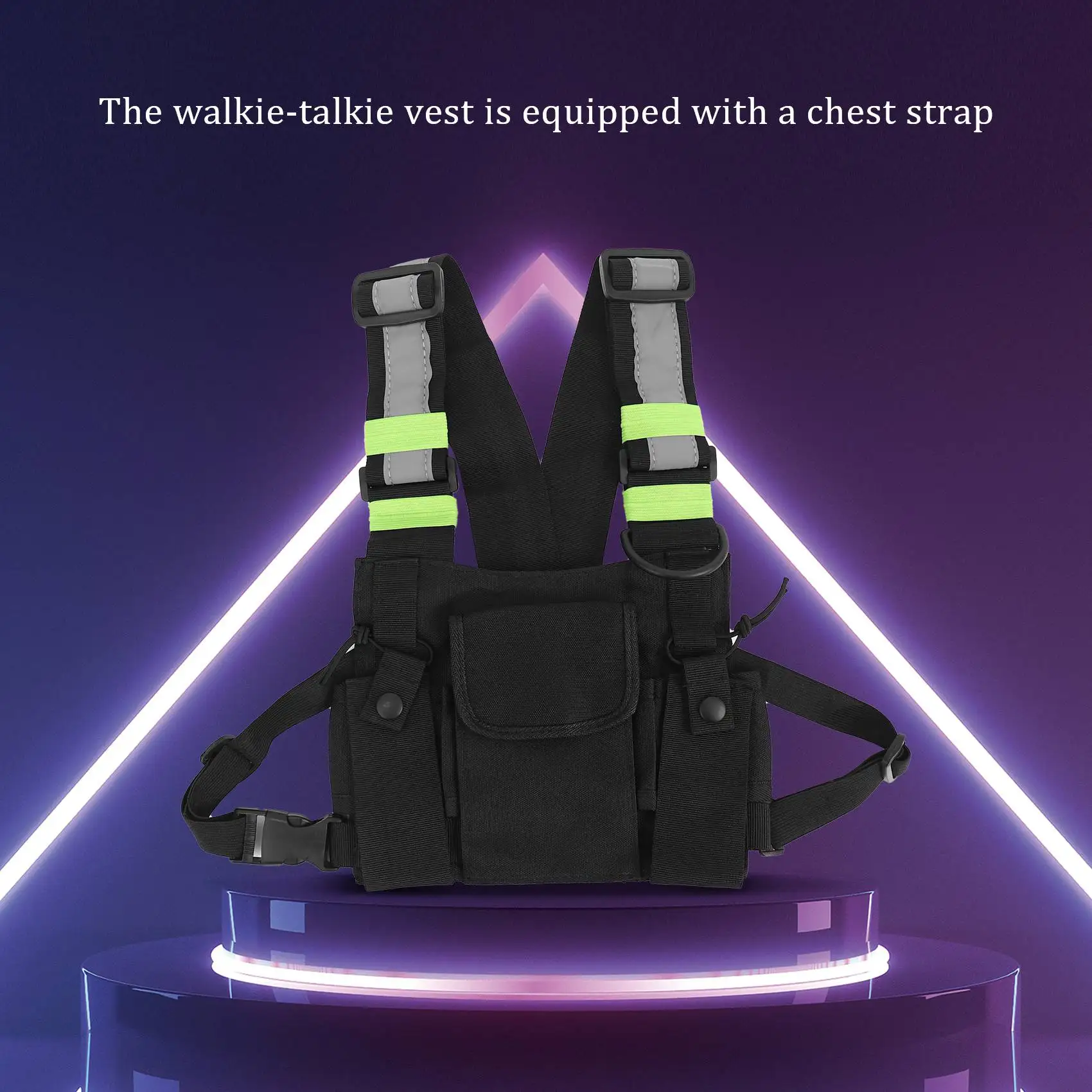 Radios Pocket Radio Chest Harness Chest Front Pack Pouch Vest Rig Carry Case for 2 Way Radio Walkie Talkie for UV-5R Black+green