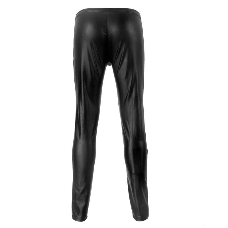 Men Sexy Wetlook Faux Leather Lingerie Exotic Pants PU Latex Catsuit Zipper Crotch PVC Clubwear Gay Fetish Pants Leggings Zentai