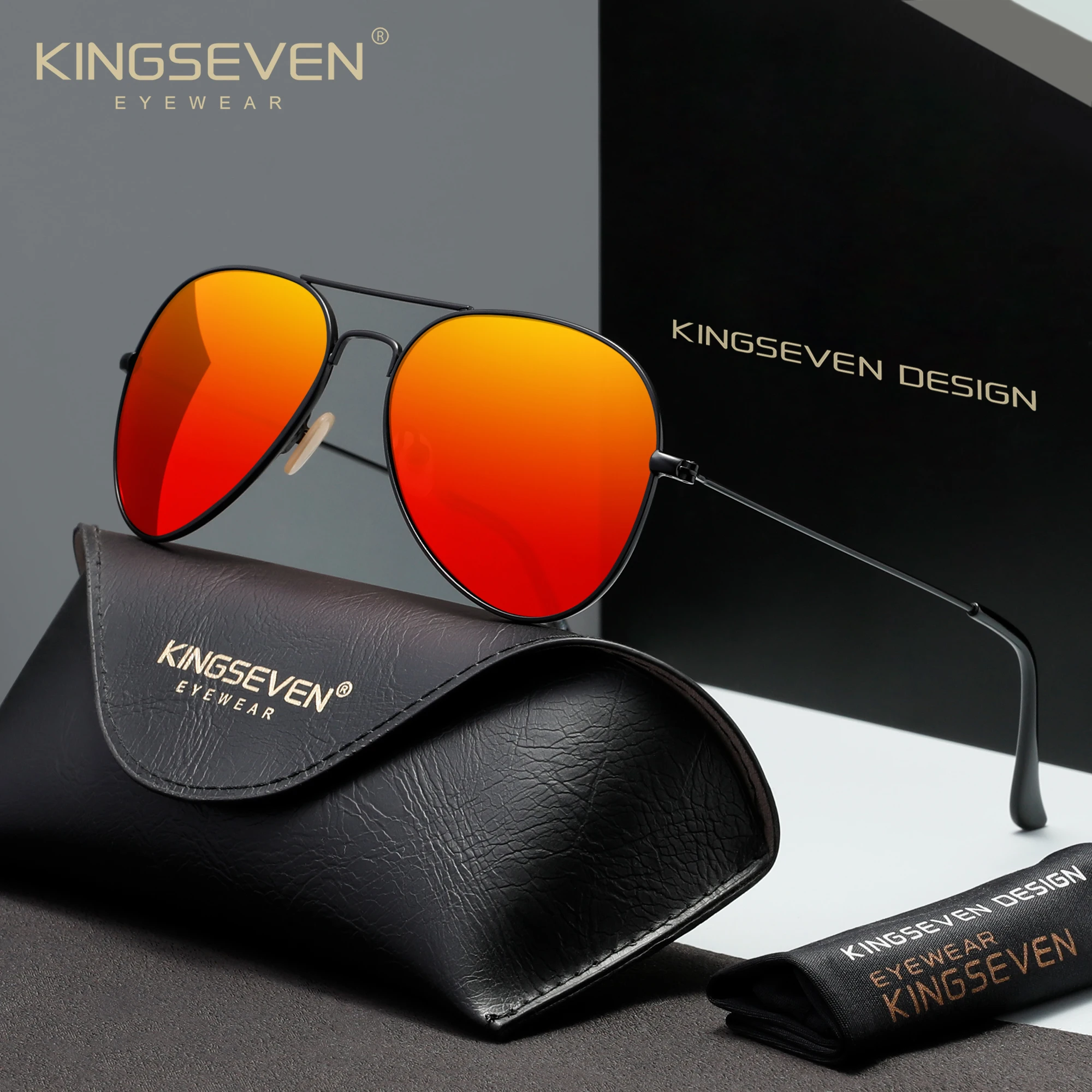 KINGSEVEN Pilot Men's Sunglasses Metal Frame Mirror Sun Glasses for Women Classic Driving Eyewear UV400