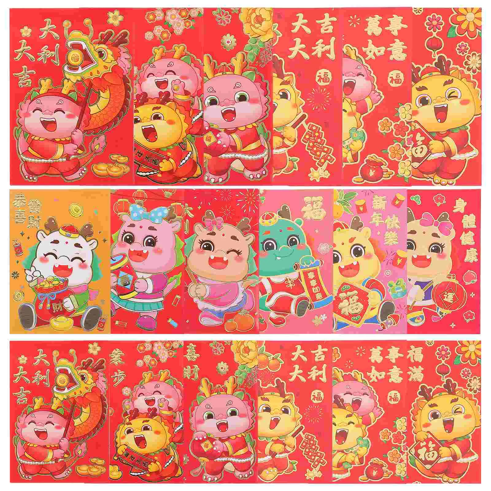 

36 Pcs 2024 Year of The Dragon Cartoon Red Envelope New Lucky Packet Money Bag Spring Festival Gift Zodiac Hundred Yuan Packets