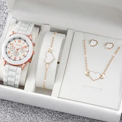 4PCS/Set Geneva Watch Fashion Silicone Band Women Watches Heart Jewelry Set ( Without Box)