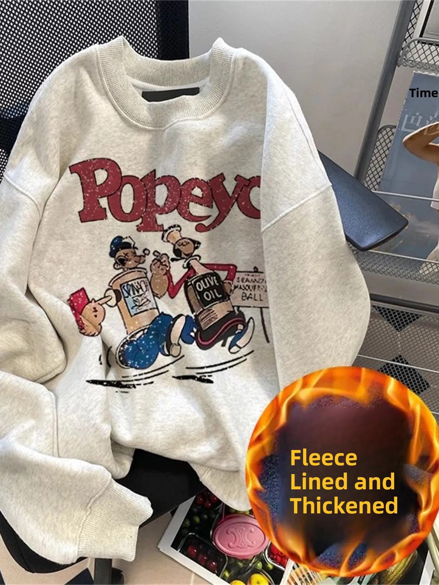 

Thiened Fce Oversize Long Sve round Ne Sweatirt Women's Loose Comfortable Winter Casual Clothing Student Faion