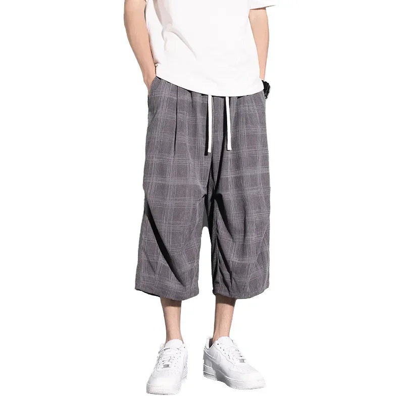 Men's Fashion Plaid Shorts Summer Loose Casual 7-Point Pants Daily Commute Business Travel Streetwear Indoor Leisure Trousers