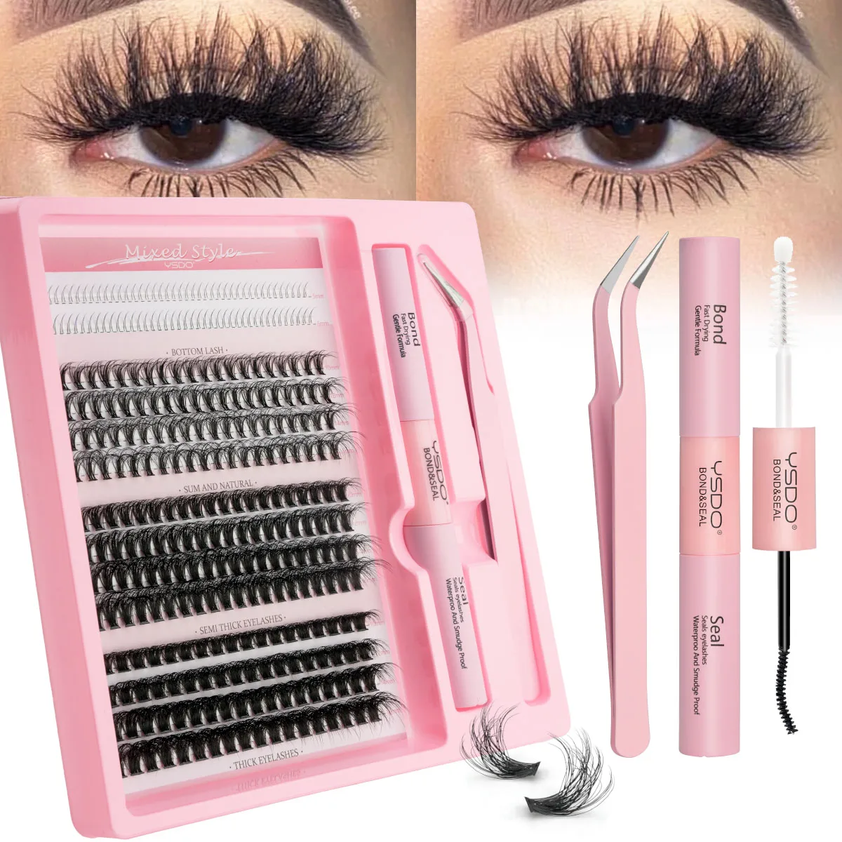 Individual Lashes 40D/60D/80D Lash Clusters Set False Eyelashes Natural Eyelash Extensions Kit Bond and Seal Makeup Tool Hotting