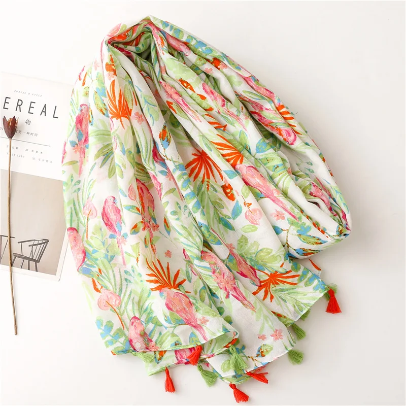 Women's Scarf Long Fall Leaf Print Silk Feel Scarf Original Luxury Brands Neck Scarves Woman Muslim Hijabs