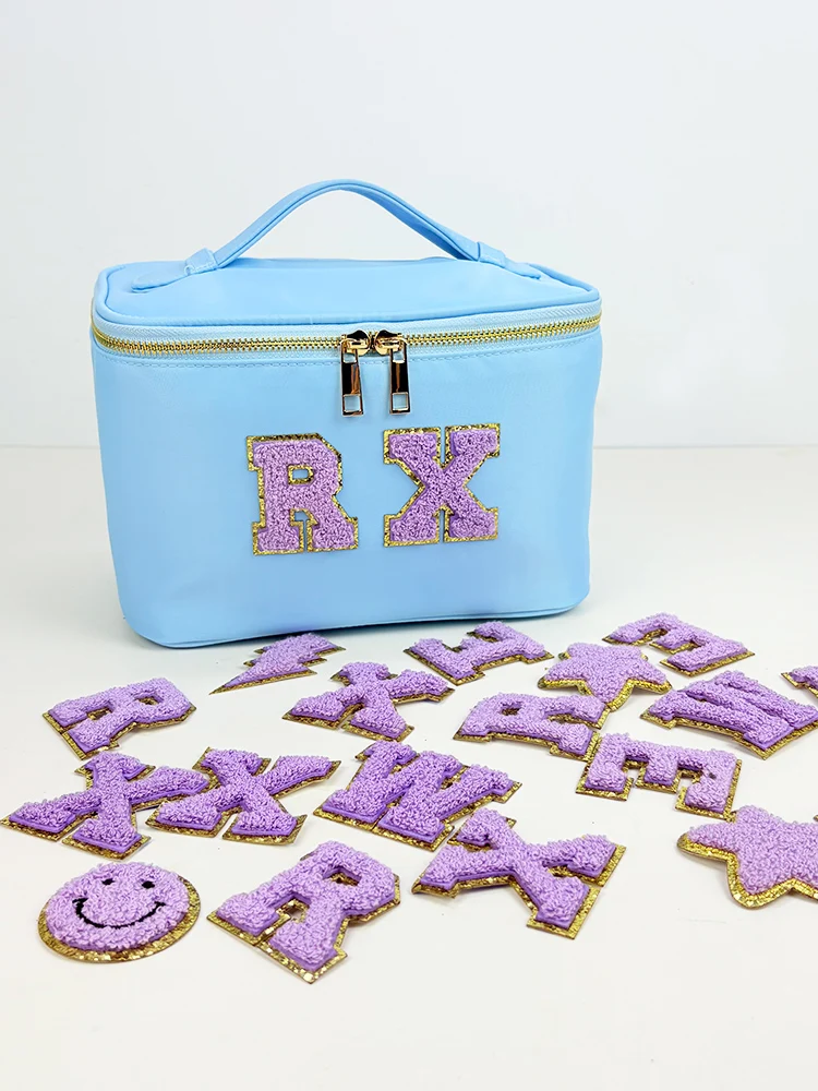 Patch autocollant lettres violettes, serviette Alphabet, patchs en Chenille brodés pour vêtements, sacs, veste, accessoires appliqués